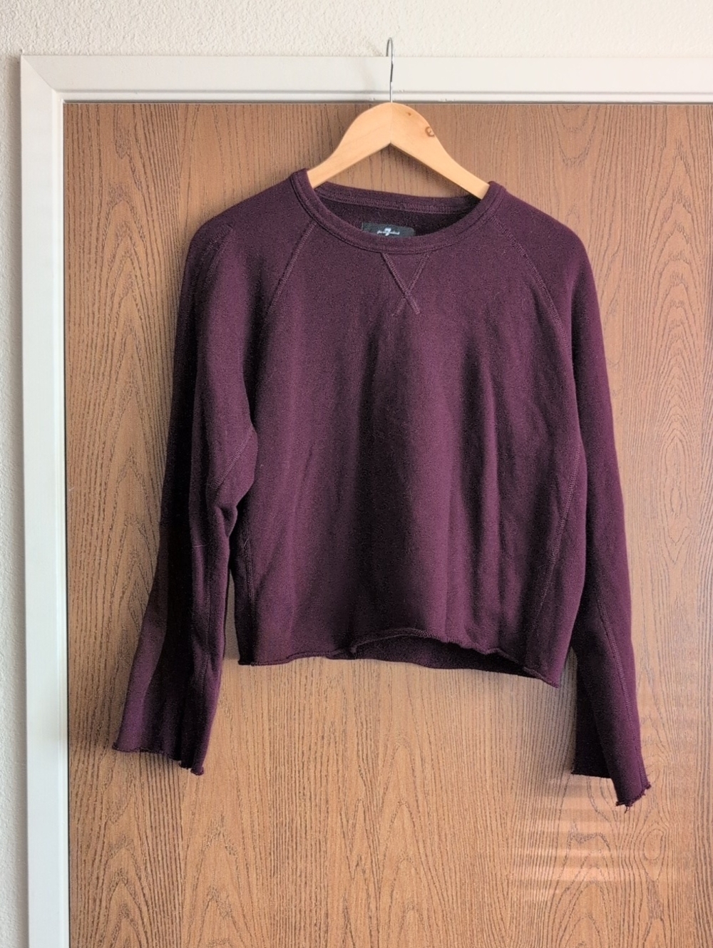 7 For All Mankind Cropped Crewneck Sweatshirt in Deep Plum